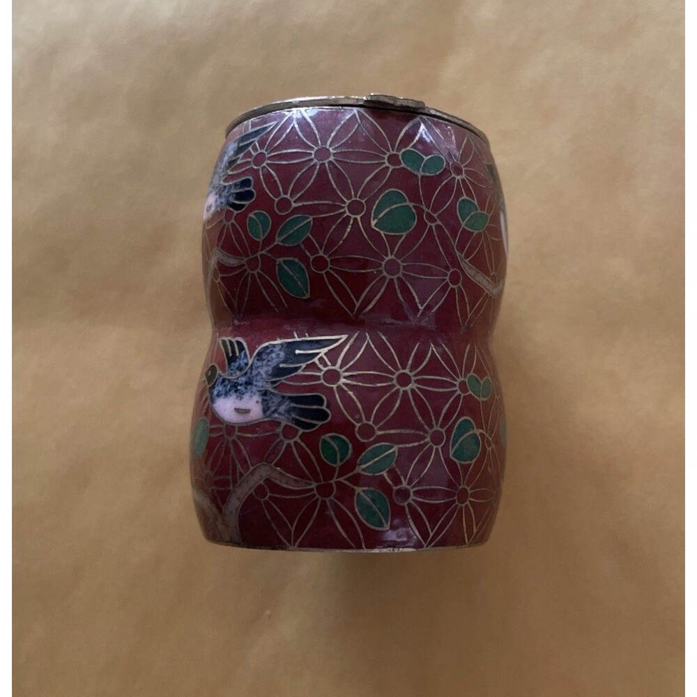Vintage Chinese Cloisonne Bird Floral Enamel Trinket Pill Snuff Box Brass Enamel